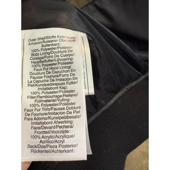 DKNY Women's Puffer Bomber Jacket Faux Fur Trim Hooded Khaki Olive Green - Picture 4 of 7